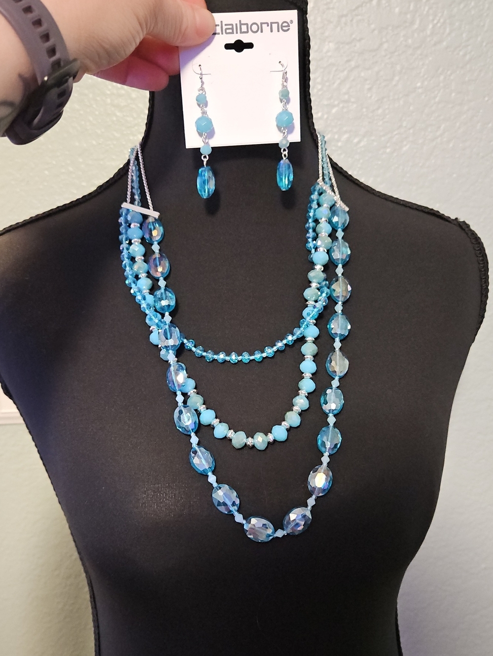Claiborne Aqua & Turquoise Multi-Strand Beaded Necklace with Earrings